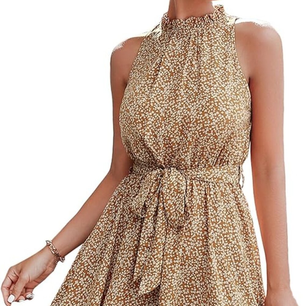 High Neck Ruffle Floral Polkadot Yellow Sundress